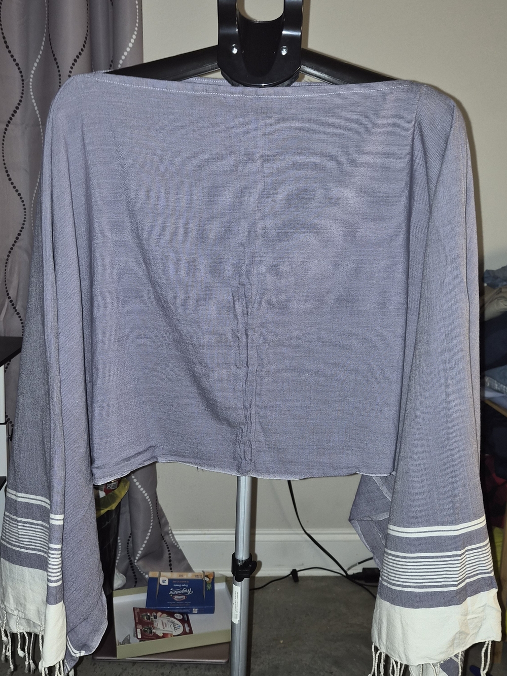 Turkish Cotton Poncho Wrap Shawl Fringe Trim Lavender Boho Beach Resort